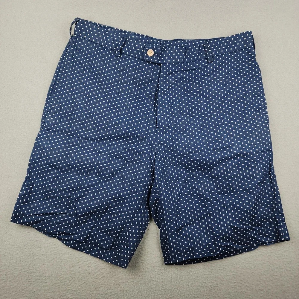 Peter Millar Shorts Mens 34 Blue Polka Dot Linen Cotton Chino 9 Inseam Casual